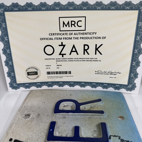 Ozark Set Requisiten - Charlotte’s Permit, Buddys Autokennzeichen und Nummernschild mit Zertifikat - Bild 5 von 20