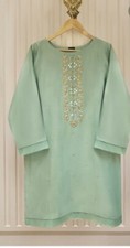 Agha Noor Original-Embroidered Machine Net Shirt-Pakistani Wear-Size M Green