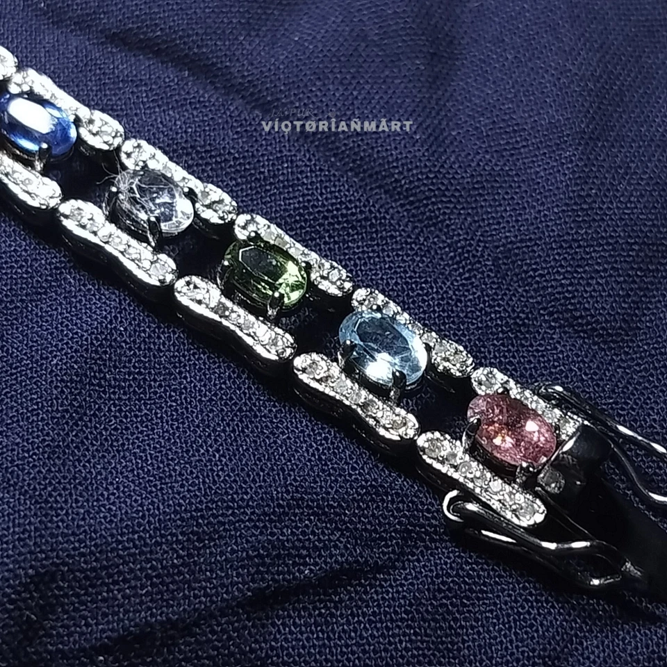 Brazalete de plata de ley 925 con pavé de diamantes y turmalina con zafiro rubí regalo Foto 4 de 4