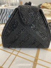 Vintage Glam Gem Black Beaded Evening Purse Handbag Magnet Snap Closure.