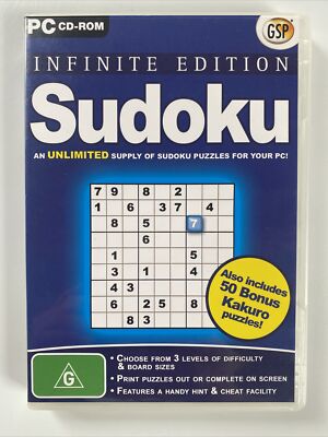 Sudoku Infinite Edition (2006) PC CD ROM Computer Video Game, Number Strategy