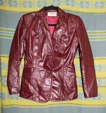Women's Vintage 1970s Burgundy Leather Jacket Coat Original Northside Label