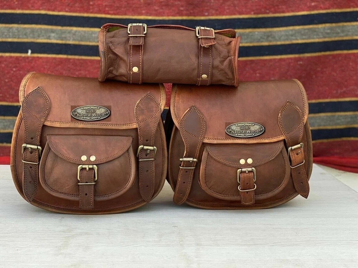 Leather Saddle Motorcycle Side Bag Pannier Luggage Tool Pouch GVB