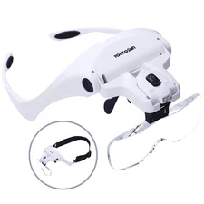 Head Mounted Magnifying Glass with Light and 5 Interchangeable Lens for Jewelry