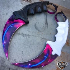 2PC TACTICAL COMBAT KARAMBIT NECK KNIFE Hunting BOWIE FIXED BLADE GALAXY SET