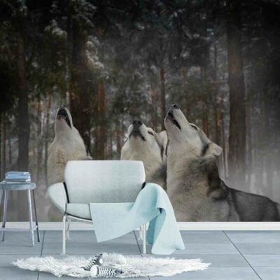 Wolves Howl Snow 3D Full Wall Mural Photo Wallpaper Printing Home Kids Decor