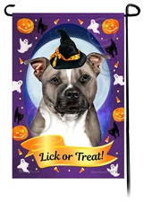 Halloween Garden Flag - Uncropped Blue and White Pit Bull Terrier