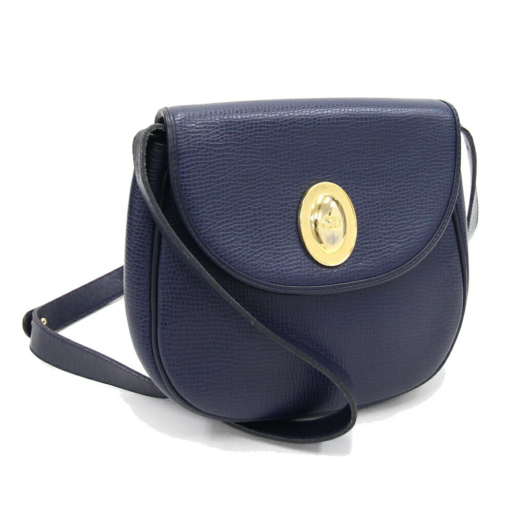 Dior shoulder bag navy gold metal fittings leather used logo