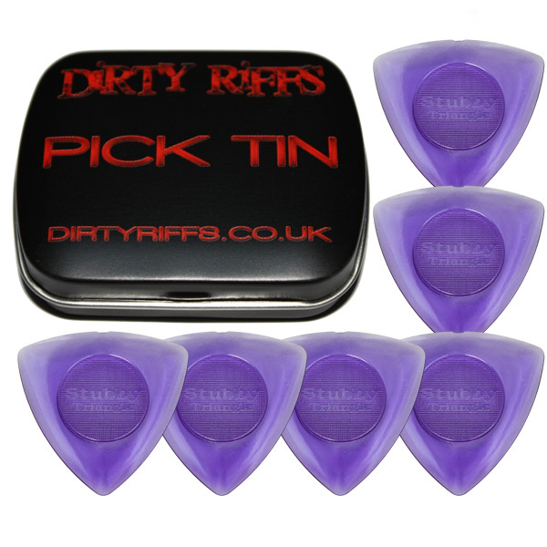 6 x Dunlop Tri Stubby Guitar Picks / Plectrums - 2.00mm Purple In A Pick Tin