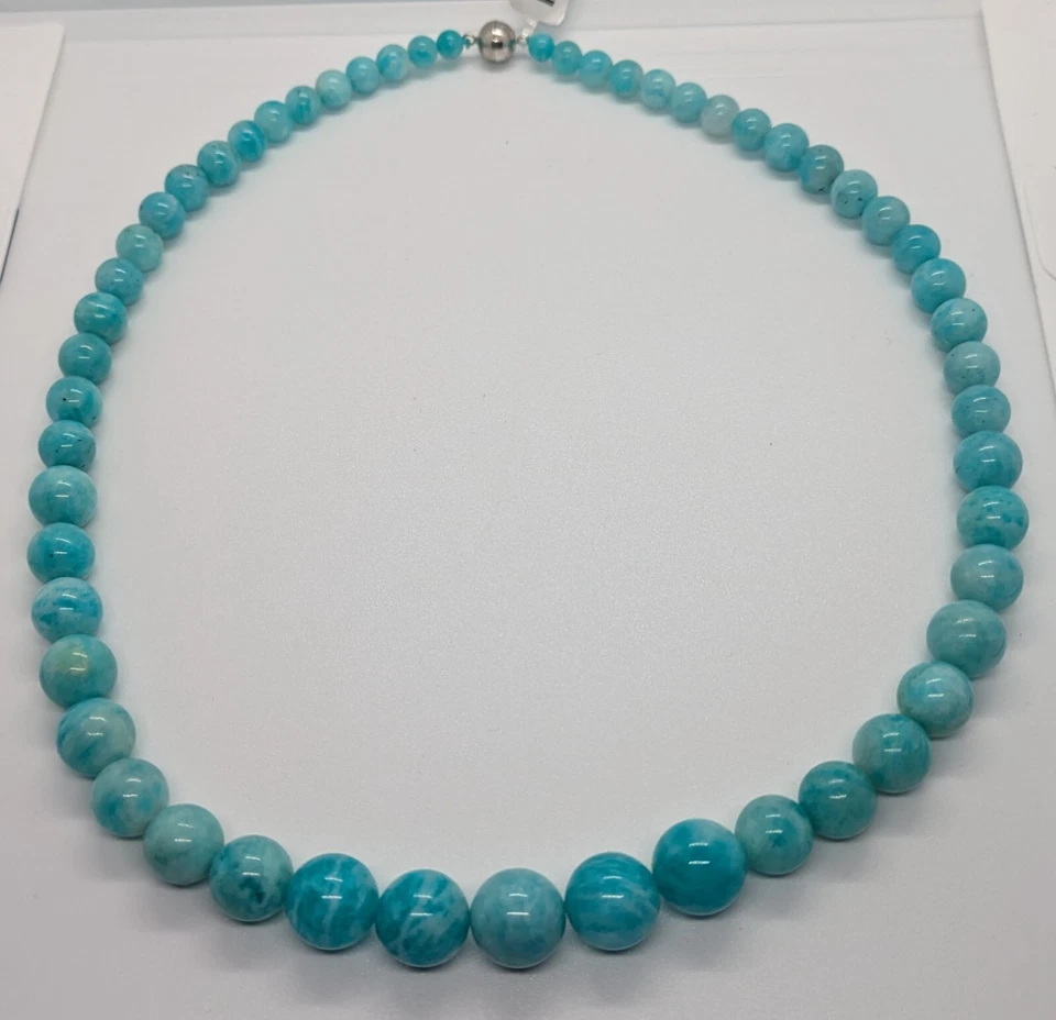 327cts AAA Peruvian Amazonite Necklace wRhodium Overlay Sterling Silver Magnet - Image 2 of 4
