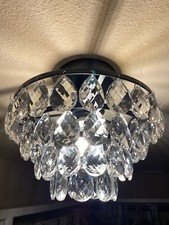 Modern Crystal Ceiling Light Fixture Mini Black Semi Flush Mount Chandelier New