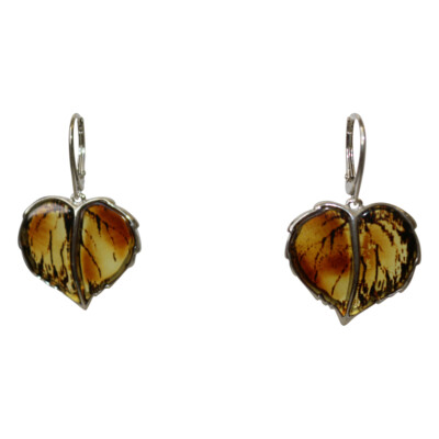 Amber Jewelry Earrings Leaf Pair 925 Silver Setting