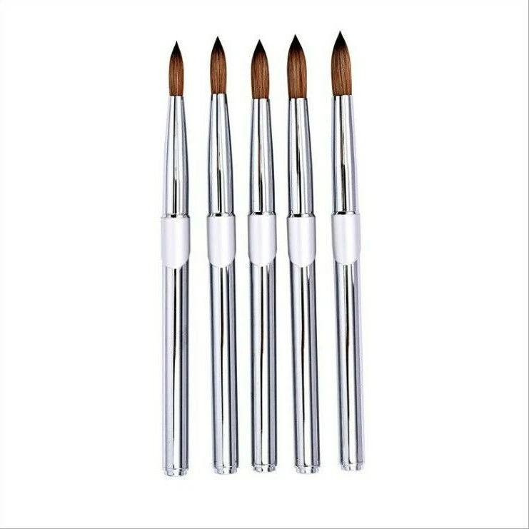 Cepillo de uñas Kolinsky 100 % acrílico mango de metal plateado tamaño 8-16 Foto 4 de 4