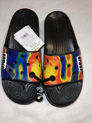 Crocs Unisex Splatter Slide Sandals in Black/Multicolor Tie Dye Size 10M/12W Crocs Tie Dye Marbled Slides Sandals Multi | Mercari main image 4
