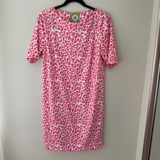 Elizabeth McKay Pink White Pebble Print Short Sleeve Shift Dress Small