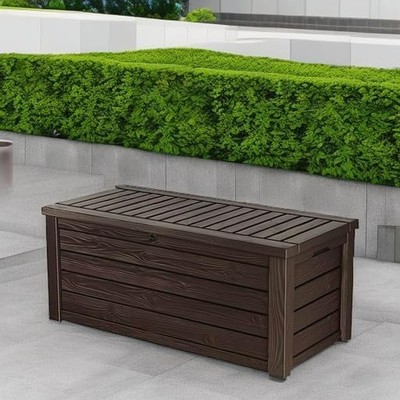 Keter 150 Gallon Deck Box Outdoor Storage Bench Seat Lockable Brown