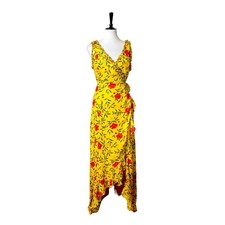 Lulus Wrap Dress Hi Low Maxi V-neck Yellow Multi Floral Women’s Size Medium M