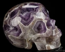 5.0" Dream Chevron Amethyst Hand Carved Crystal Skull, Realistic, Healing