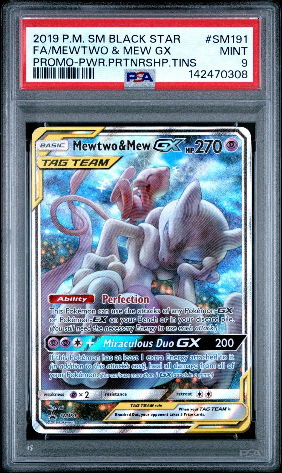 2019 Pokemon SM Black Star Full Art Mewtwo Mew GX Promo Tins #SM191 PSA 9