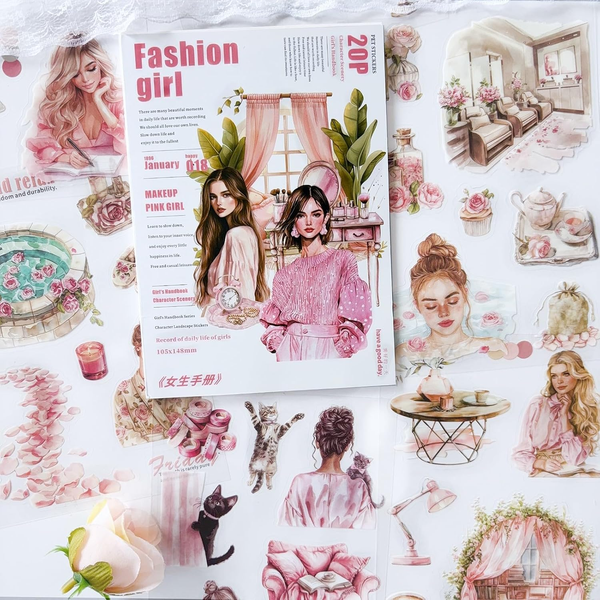 20 BläTter Scrapbook Stickers Girl Thema Sticker Book ZubehöR Fü Journaling-image