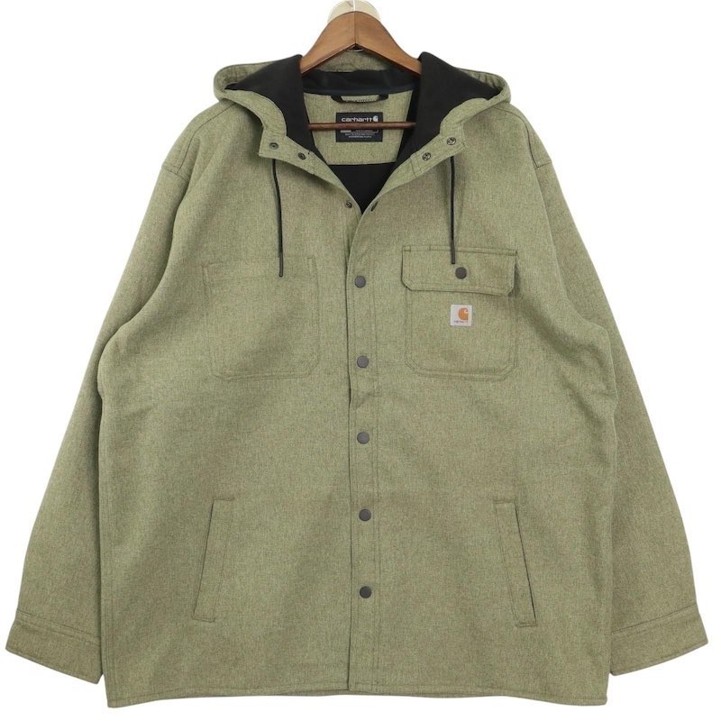 Carhartt Men's XL Hooded Shirt Jacket Olive Green Polyester Relaxed Fit Used