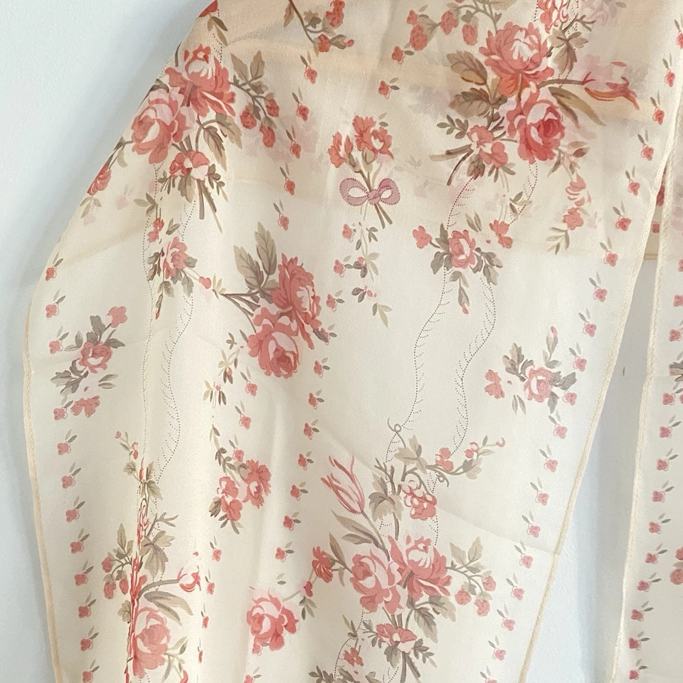 Bufanda de seda Ralph Lauren vintage rosa jardín rosa bordada Southern Belle rara Foto 2 de 4