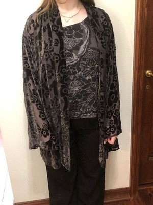 2 Piece Harari Velvet & Silk Cardigan Sheer Black OS 1990's Robert Horton Estate