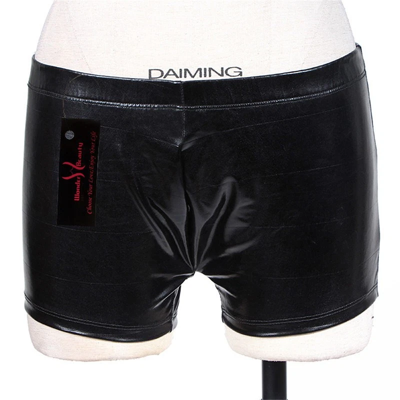 Hombres Wetlook Imitación Cuero Boxer Pantalones Cortos Ropa Interior Cadera Abierta Sin Entrepierna Hombre Gay Foto 3 de 4