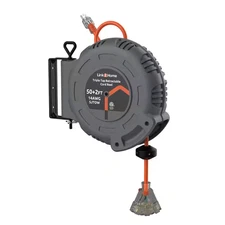 50 Ft. 14 / 3 13 Amp Retractable Extension Cord Reel with 3-Grounded Outlets and