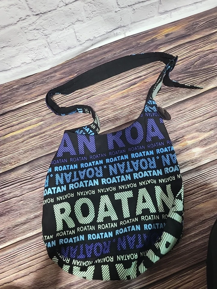 Roatan Duffle Purse Tote Blue Black Crossbody Robin Ruth Boho Vibe - Image 3 of 4
