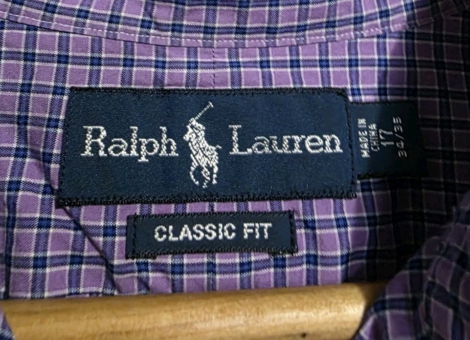Ralph Lauren camicia uomo 17 vintage classica viola check manica lunga blu navy pony