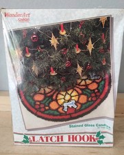 WONDER ART by Caron Latch Hook 34" Tree Skirt Kit Stained Glass Candles New Read