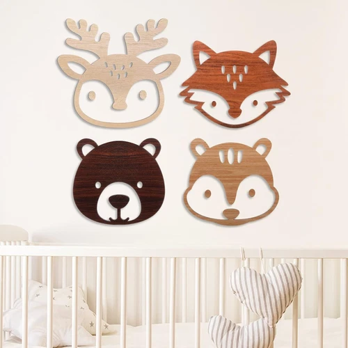 Hoteam Woodland Nursery Decor, Wooden Forest Animal Wall Decoration Woodland Bab