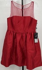 Adrianna Papell Womens Red RN59782 Solid Polyester Mesh Sleeveless Dress