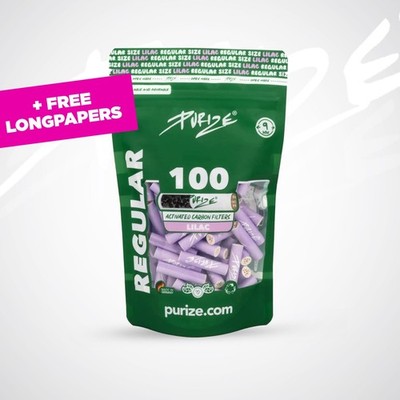 PURIZE Regular Size LILAC Aktivkohlefilter Ø 9mm 100 stk. + Free Longpapers