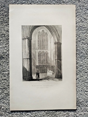 Worcester Cathedral, North Transept of Choir - Antique Print - 1842
