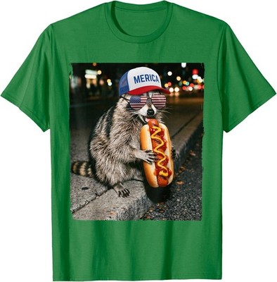 Raccoon Eating Hotdog Funny Selfie Meme Unisex T-Shirt