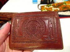 Vintage brown tooled leather wallet from Mexico, c. 1950s