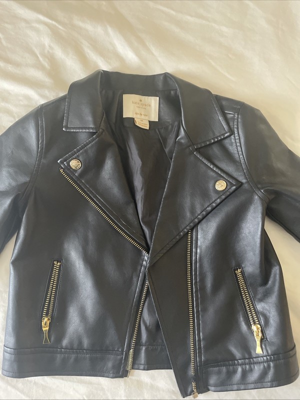 Kate Spade NY Kids Girls Black Faux Leather Moto Motorcycle Jacket 6X