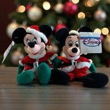 Disney Store Mini Bean Bag 7" Santa Mickey Minnie Mouse Christmas Holiday NWT