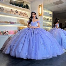 Lavender Quinceanera Dresses Off Shoulder Lace 3D Floral Bow Ball Gowns Sweet 16