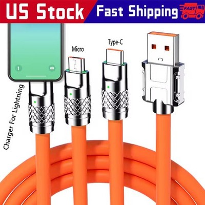 3in1 Fast Charging Cable Cell Phone Charger Cord For iPhone Type C Micro USB LOT
