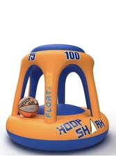 Swimming Pool Basketball Hoop Set by Hoop Shark - Orange/Blue - Inflatable Hoop
