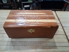Hand-Carved Wooden Keepsake Box with Floral Lid Panel AS IS