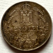 ROMANIA 250 LEI 1941 Silver (.835), NIHIL SINE DEO 12 g