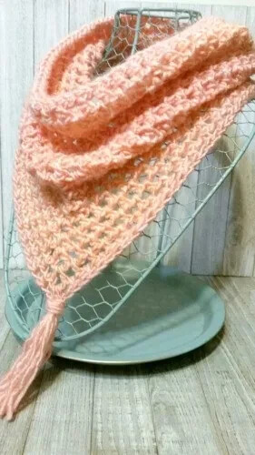 crochet womans handmade boho triangle scarf bandanna cowl peachy kiss USA made