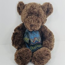 FAO Schwarz Dark Brown Teddy Bear Plush 12  Stuffed Animal With Knitted Scarf