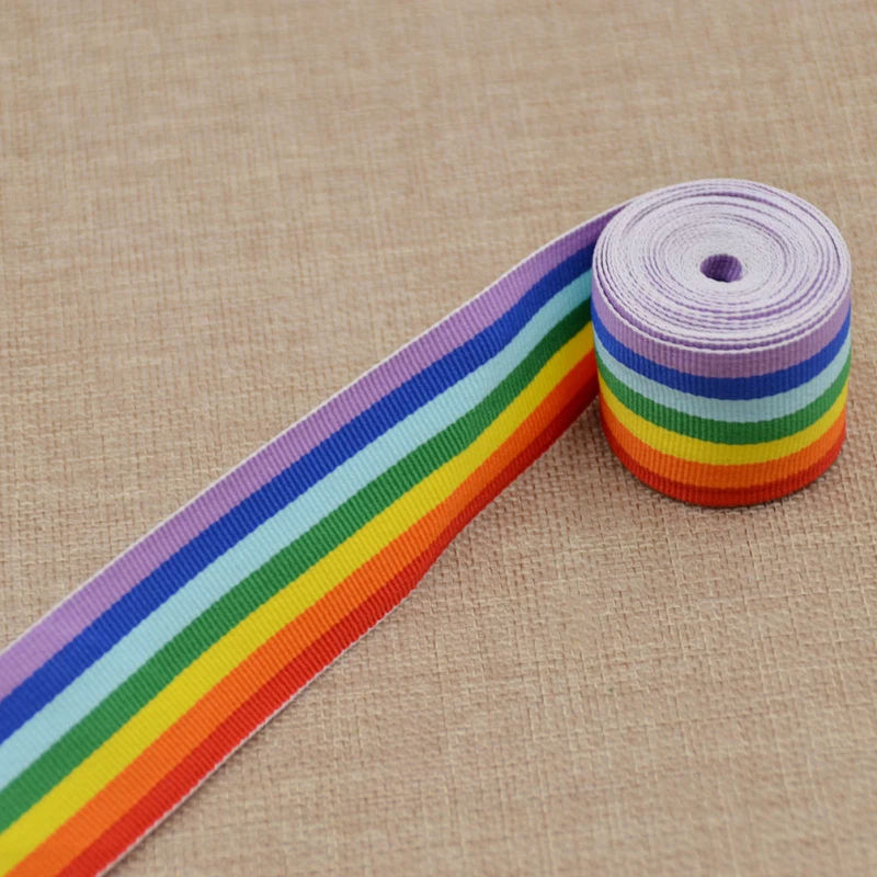 3m Multi Striped Ribbon Polyester Rainbow printed Woven Grosgrain Crafts Decor - Image 4 of 4