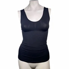 Black Sleeveless Crochet Back Scoop Neck Stretchy Tank Top Small