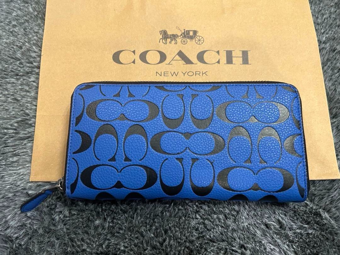 Cartera COACH Cartera Larga Azul Para Mujer Hombre Regalo Logo Marca Outlet Sin Caja.